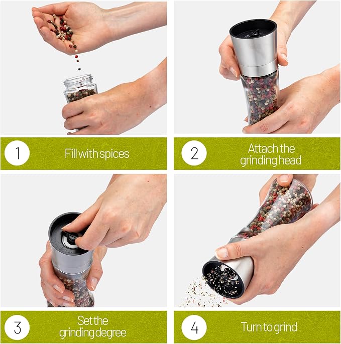 ZOLMER® Premium Stainless Steel Salt and Pepper Grinder Set manual | Adjustable - Image 5