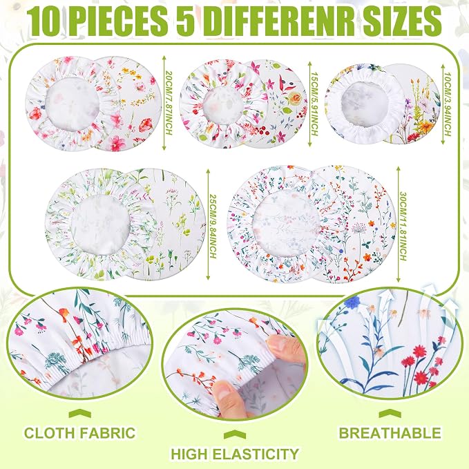 Patelai 10 Pcs Bowl Covers Reusable in 5 Size Stretch Cloth Fabric Elastic Food - Image 5