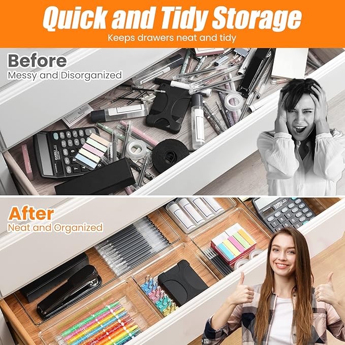 Criusia 6 Pcs Large Size Clear Drawer Organizer Set, Acrylic Non Slip Non - Image 5