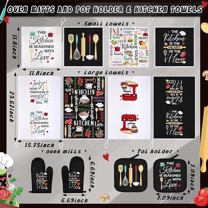 12 Pcs Farmhouse Kitchen Decoration Set 4 Funny Quote Black Kitchen Towels 4 - Image 3