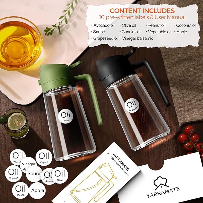 YARRAMATE 2Pcs 16oz/470ml Glass Olive Oil Sprayer - Image 2