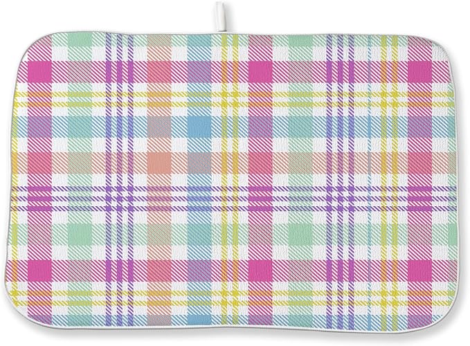 Easter Checkered Dish Drying Mat 18x24 Inch Colorful Buffalo Plaid Drying Mat by DAFENA