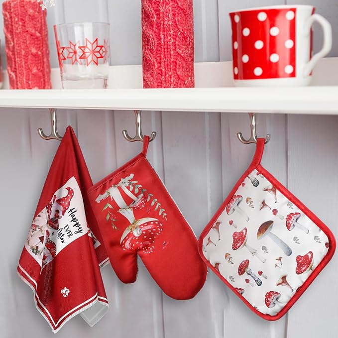 Bencailor 6 Pcs Mushroom Kitchen Towels Oven Mitts and Pot Holders Decorative - Image 2