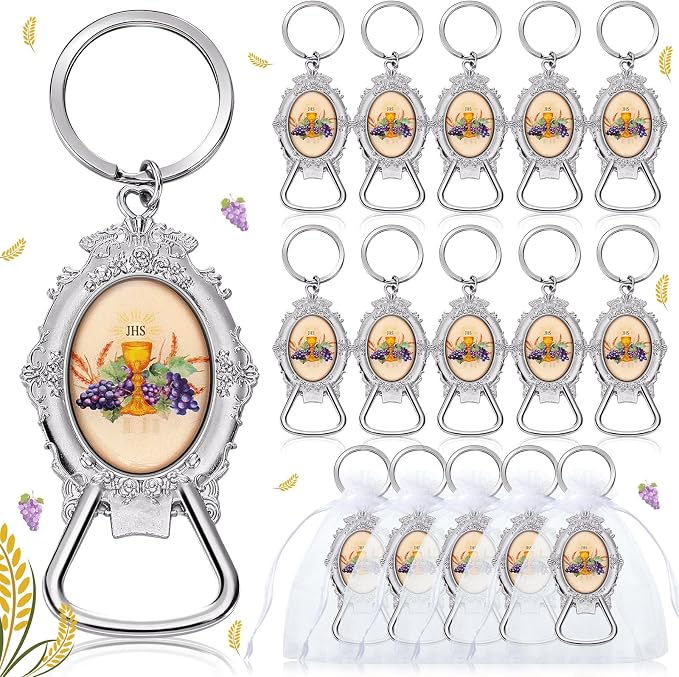 Misdary 12 Pcs First Communion Bottle Opener Keychain Catholic Bottle Opener by Misdary