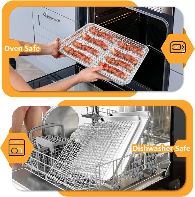 TeamFar Baking Pan with Rack Set, Stainless Steel Cookies Sheet Baking Tray Pan - Image 7