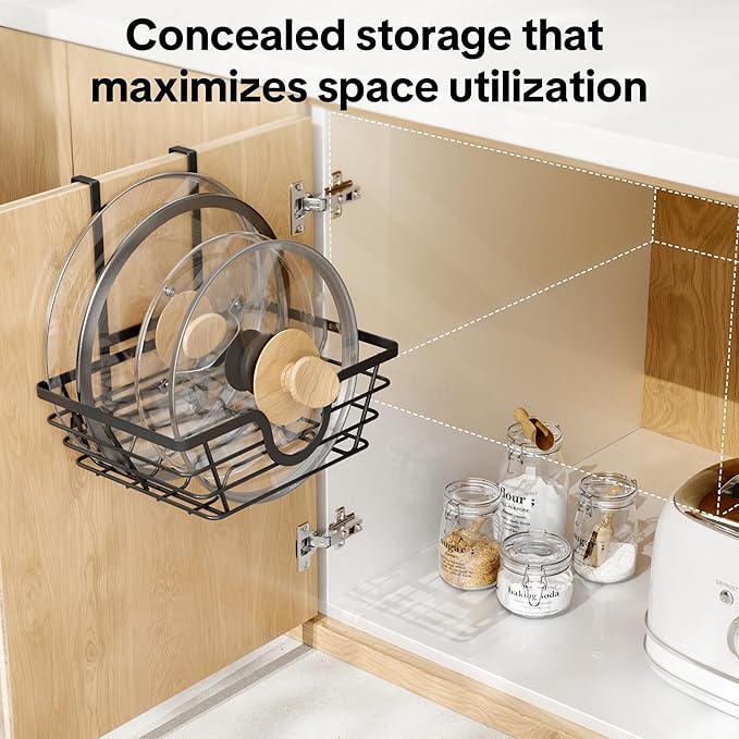 TIDIIABODE Pot Lid Organizer, Adjustable Kitchen Pot Lid Holder Inside Cabinet - Image 3