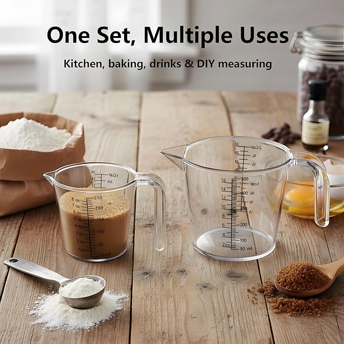 Laser-Etched Measuring Cup Set, 8 oz & 16 oz Clear Plastic Liquid Measuring Cups - Image 2