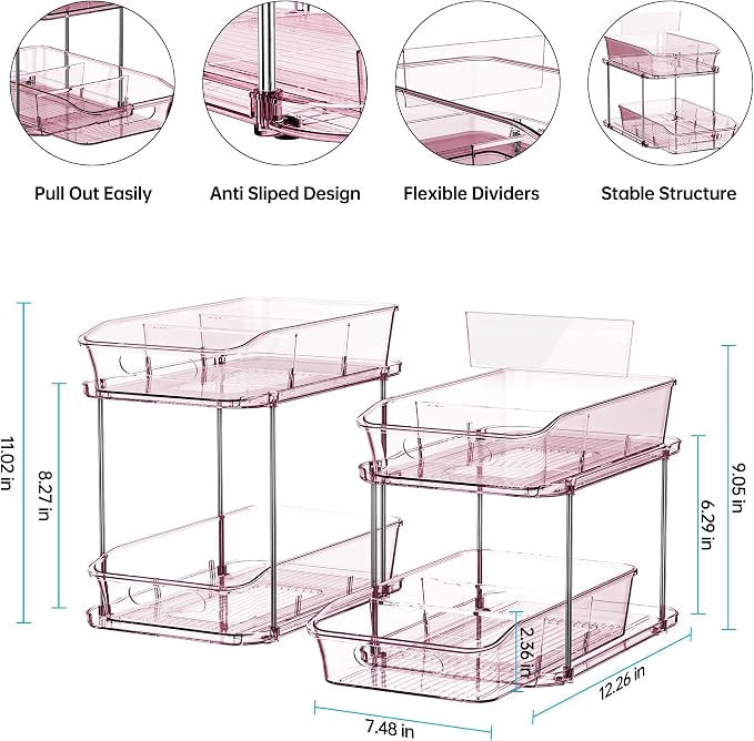 Delamu 2-Tier Under Sink Organizers and Storage, Pull Out Kitchen Pantry - Image 2