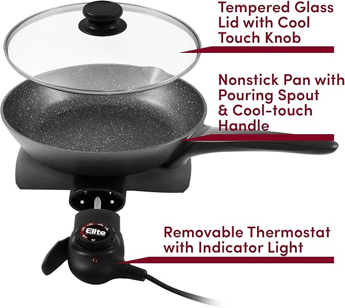 Elite Gourmet EG6207# Scratch Resistant 10.5-inch Fry Pan, Easy-Pour Spout - Image 6