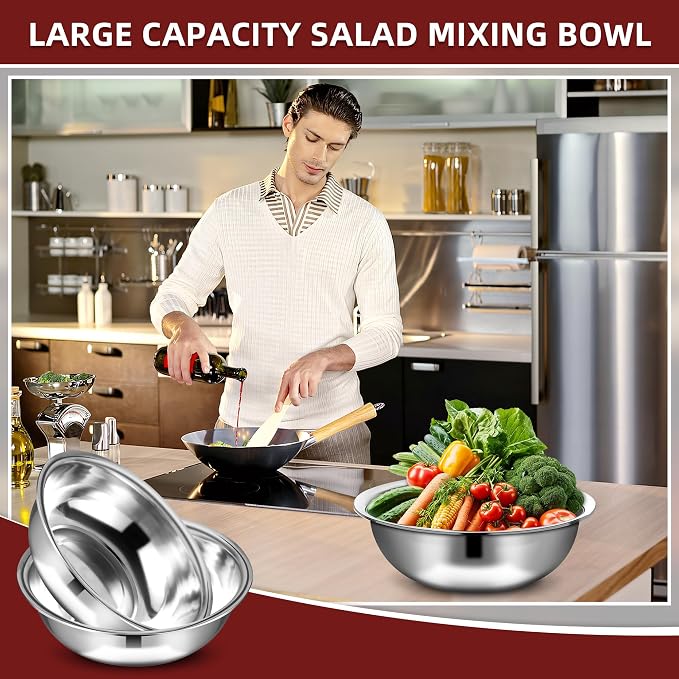 6 Pcs Stainless Steel Mixing Bowls Metal Mixing Bowls Extra Large Basin Salad - Image 3