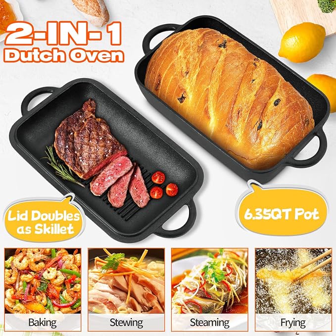 Oval Cast Iron Dutch Oven for Bread Baking, 6.35Qt Bread Baking Pan - Image 2
