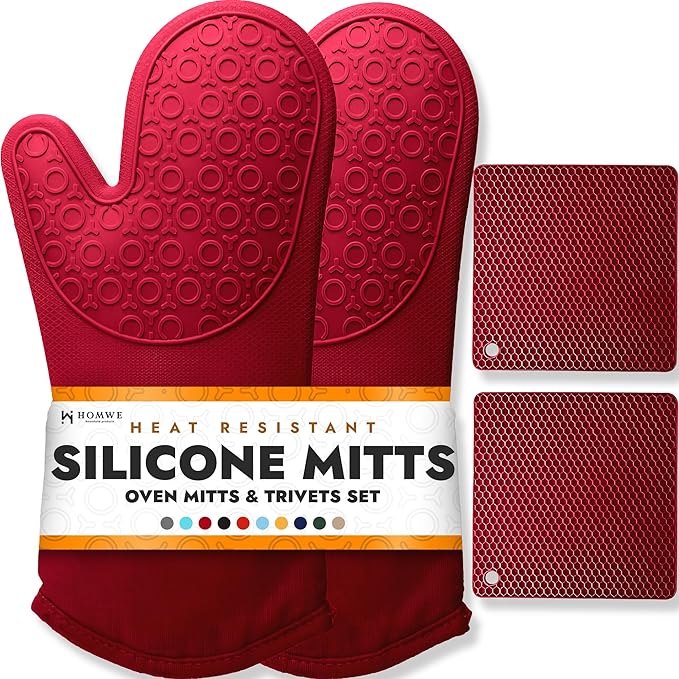 BPA-Free Soft Silicone 4 Piece Oven Mitts & Trivets Set by HOMWE