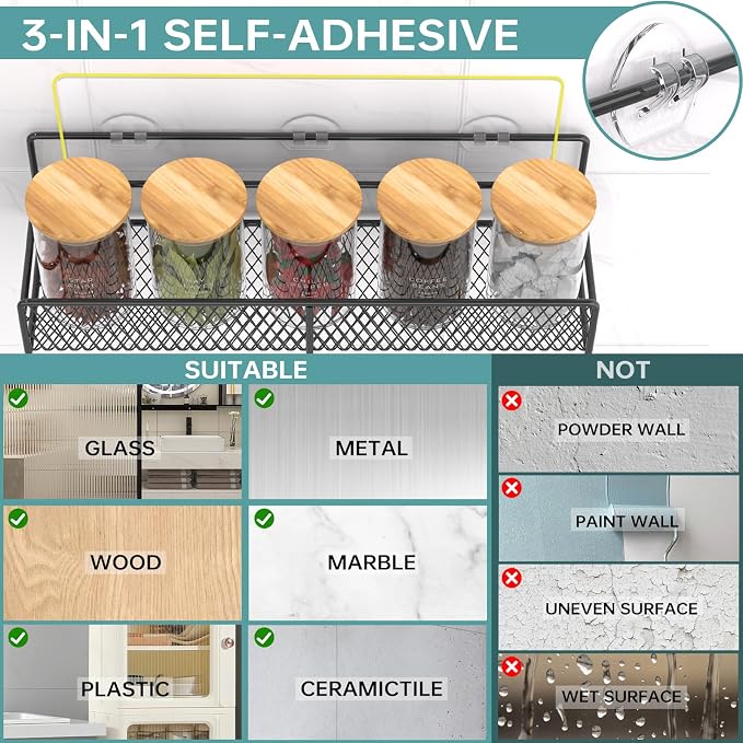 DTUQYX Spice Rack Wall Mounted 6 Pack: 100% Metal & Strong Adhesive Spice - Image 6