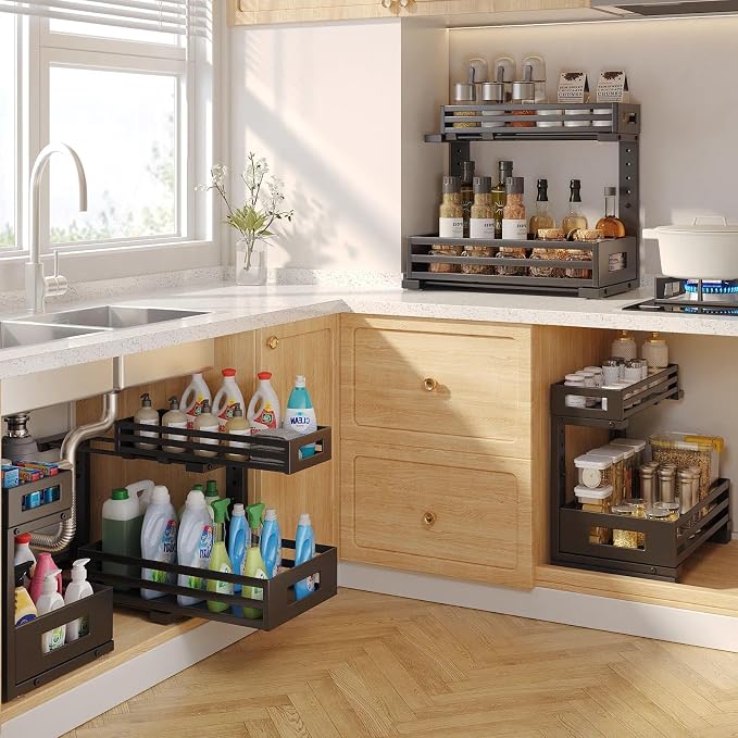 2-Pack Under Sink Organizer and Storage, 2-Tier L Shape Pull Out Cabinet - Image 4
