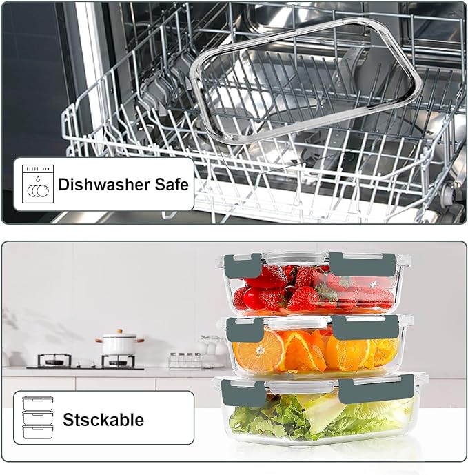 VERONES 10 Pack Glass Meal Prep Containers, Airtight Glass Lunch Containers - Image 5