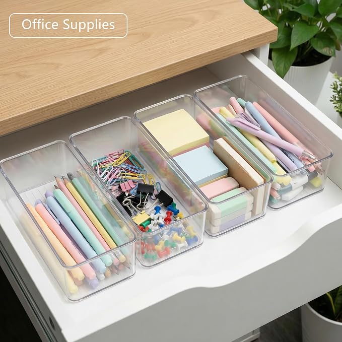 Qilinba 8 PACK Drawer Organizer Bins Bathroom Deep Drawer Silverware Organizers - Image 7