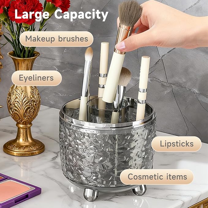 Makeup Brush Holder with Lid, Cosmetic Tools Organizer with Cover, 360° - Image 4