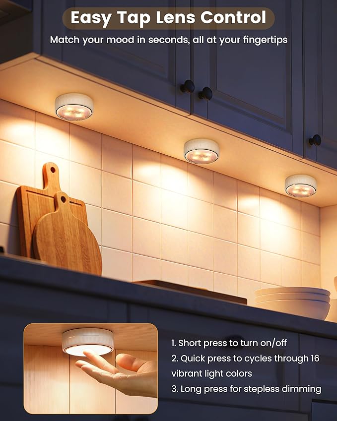 Cabinet Lights, Battery Operated LED Puck Lights - Image 2