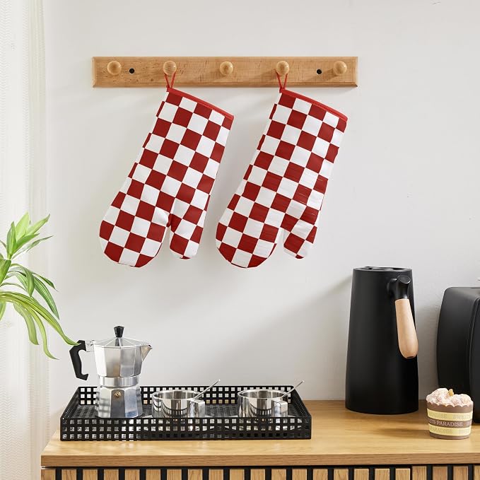Ohocut Red Checkered Oven Mitts Heat Resistant, Vintage Retro Checkerboard Cute - Image 4