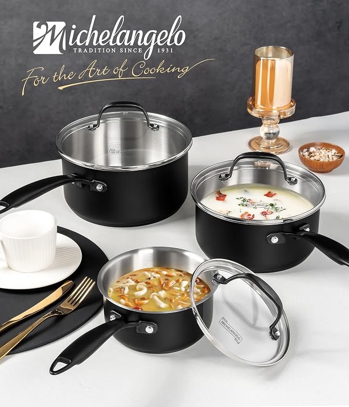 MICHELANGELO Stainless Steel Saucepan Set, Triply-Base Sauce Pan - Image 7