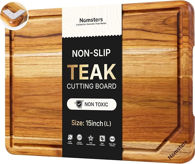 15'' Teak Wood Cutting Board for Kitchen Non Slip Over Sink Charcuterie Board by Unknown