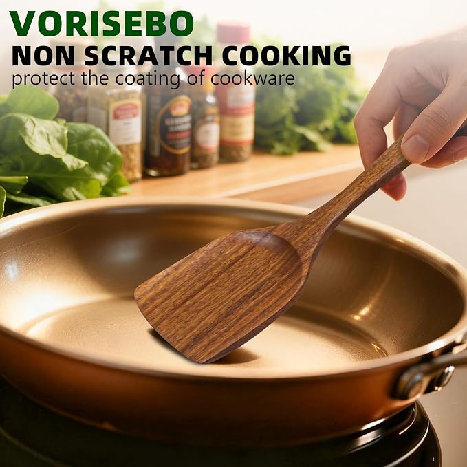 7 PCS Wooden Spatula for Cooking, Natural Teak Wooden Utensil Set, Non-Toxic - Image 3