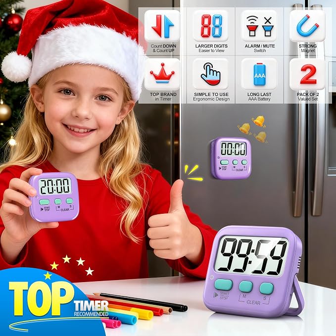 Antonki 2 Pack Digital Timer for Kids, Magnetic Countdown Kitchen Timers for - Image 3