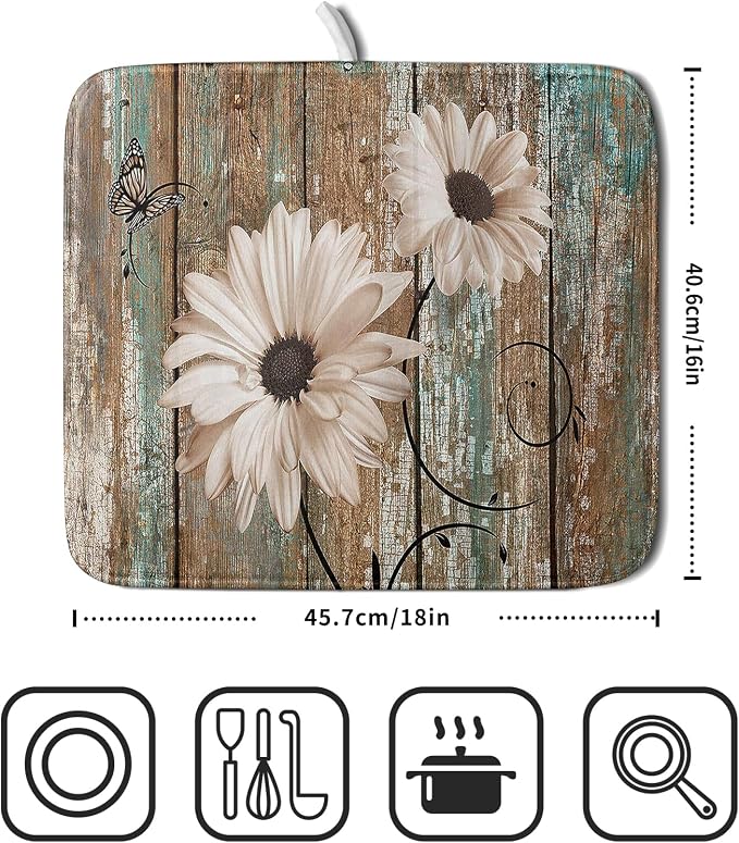Giwawa Rustic Daisy Board Dish Drying Mat - Image 2
