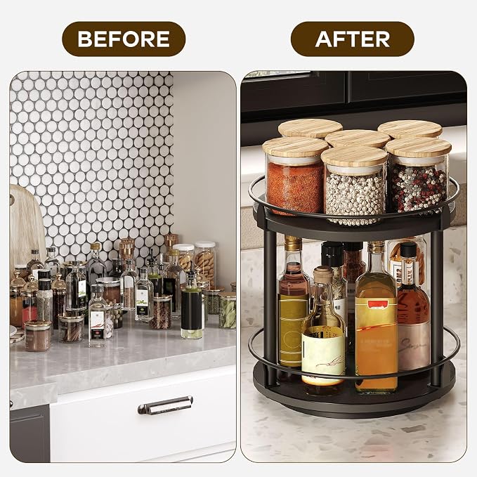 YATINEY Lazy Susan Organizer, Rotating Spice Rack, 2 Tier Spice Turntable - Image 6
