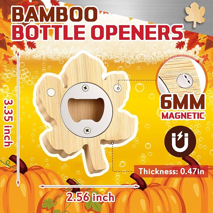 Vesici 12 Pcs Bamboo Maple Leaf Shape Magnetic Bottle Opener 2.5in DIY Bamboo - Image 2
