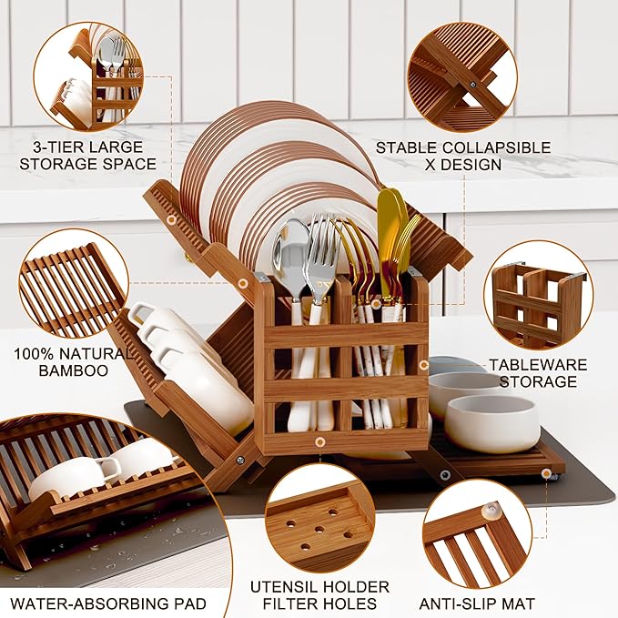 Greenual Teak Dish Drying Rack - Image 5