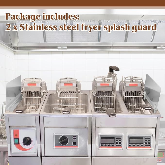 Ferraycle 2 Pack 20-1/2" W x 9" H 304 Stainless Steel Fryer Splash Guard - Image 4