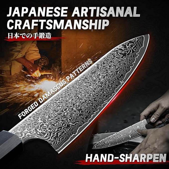 TIVOLI Damascus Chef Knife 8 inch, Japanese Hand Forged High Carbon Kitchen - Image 3
