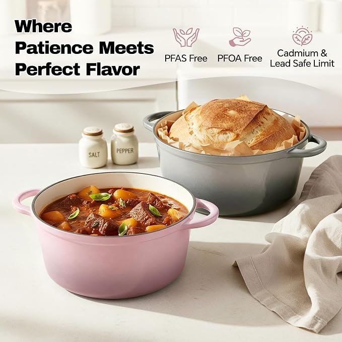 6 Quart Dutch Oven Pot with Lid, Non Stick Enameled Cast Iron Dutch Oven - Image 2