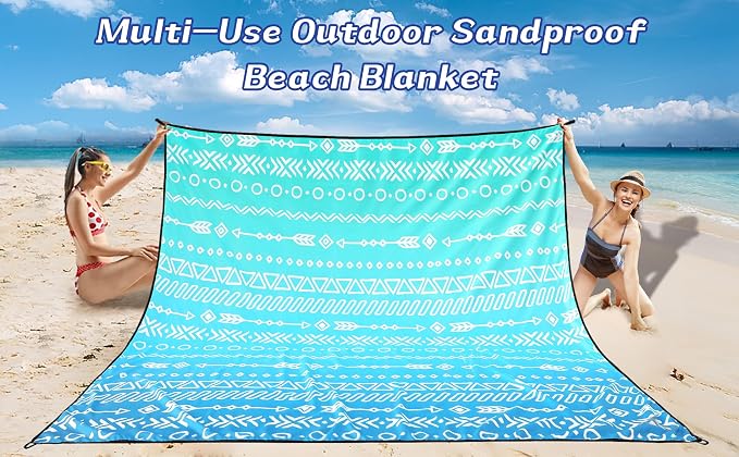 WIWIGO Beach Blanket Waterproof Sandproof Beach Mat 79" X 83"/10'x9'for 2-8 - Image 6