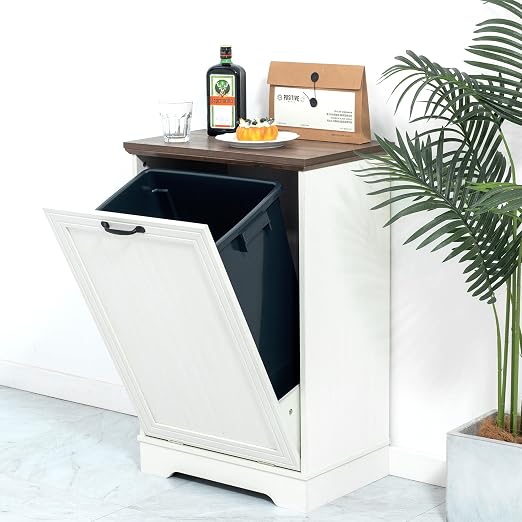 13 Gallons Tilt Out Trash Cabinet, Hidden Trash Can Cabinet Wooden Tilt Out Pet - Image 7
