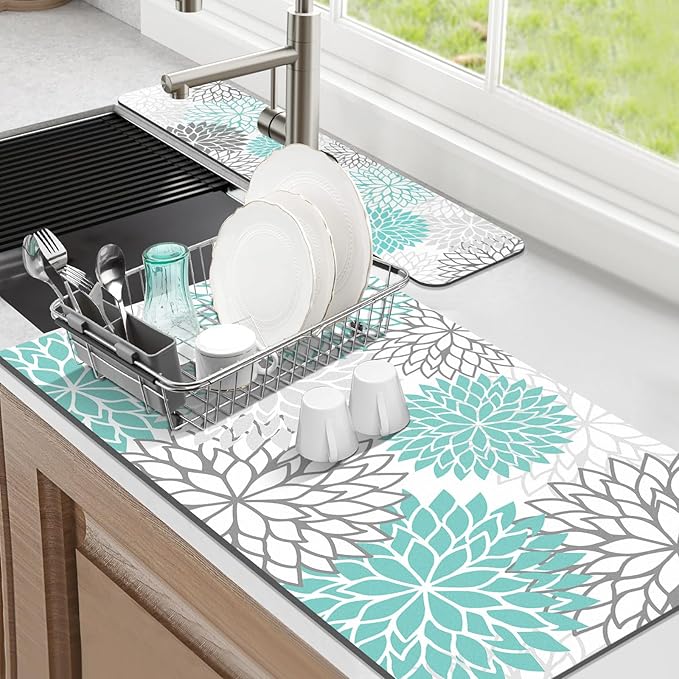Findosom 2PCS 17" x 32" Dish Drying Mat & 24" x 5.5" Sink Splash Guard by Findosom