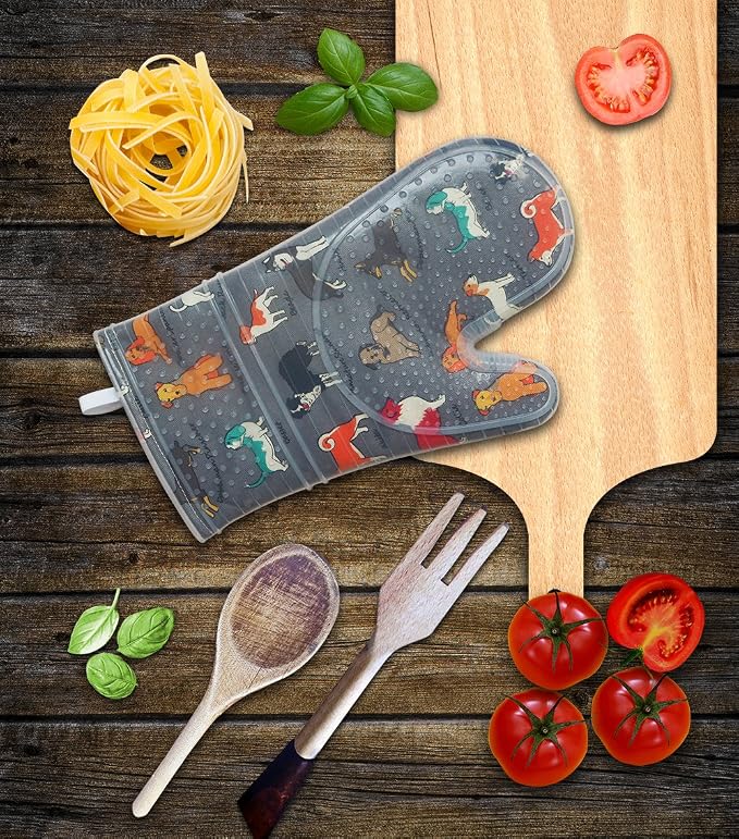 Oven Mitts Set of 2 with Transparent Clear Silicone Shell and Nice Dog Printing - Image 7