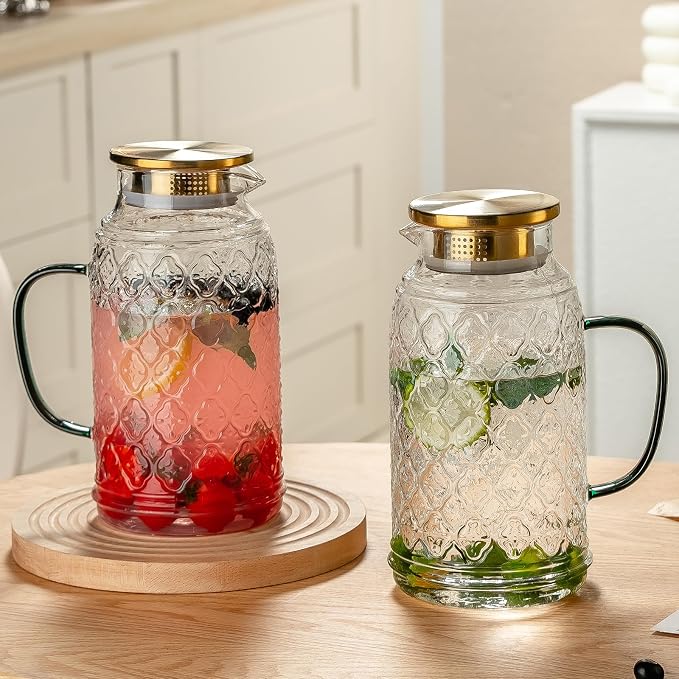 Buaic Glass Pitcher with Lid, 2 PACK 84 oz/2.5L Liter Vintage Water Pitcher - Image 6