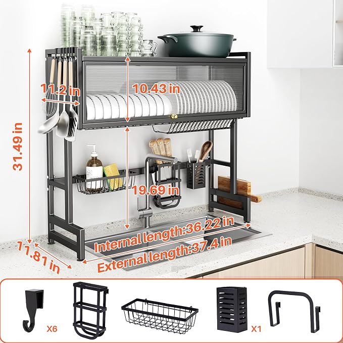 Over The Sink Dish Drainer Drying Rack 3 Tiers - Image 5