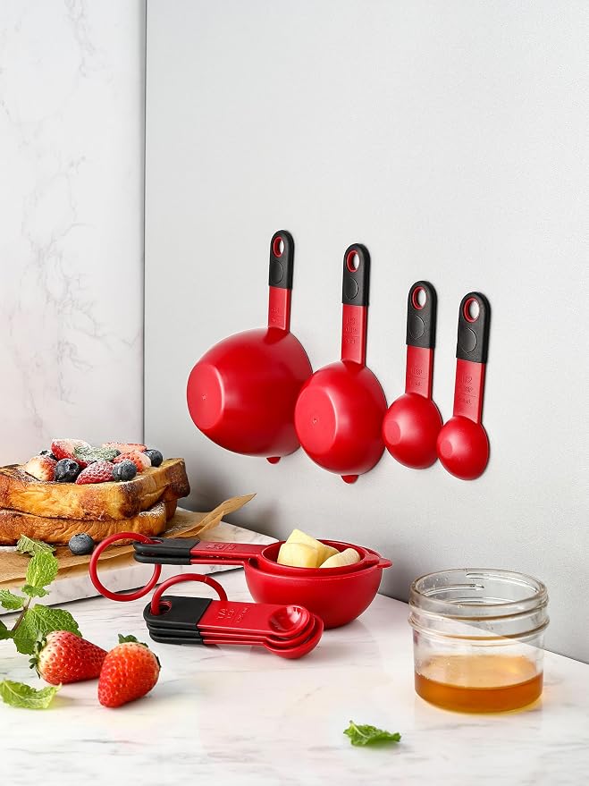 Spring Chef Red Magnetic Measuring Cups and Spoons Set of 9, Stackable Plastic - Image 8