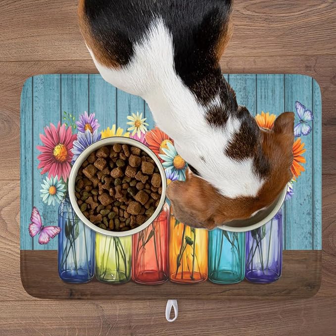 Vintage Floral Dish Drying Mat for Kitchen Counter Rustic Flower Vases Wooden - Image 9