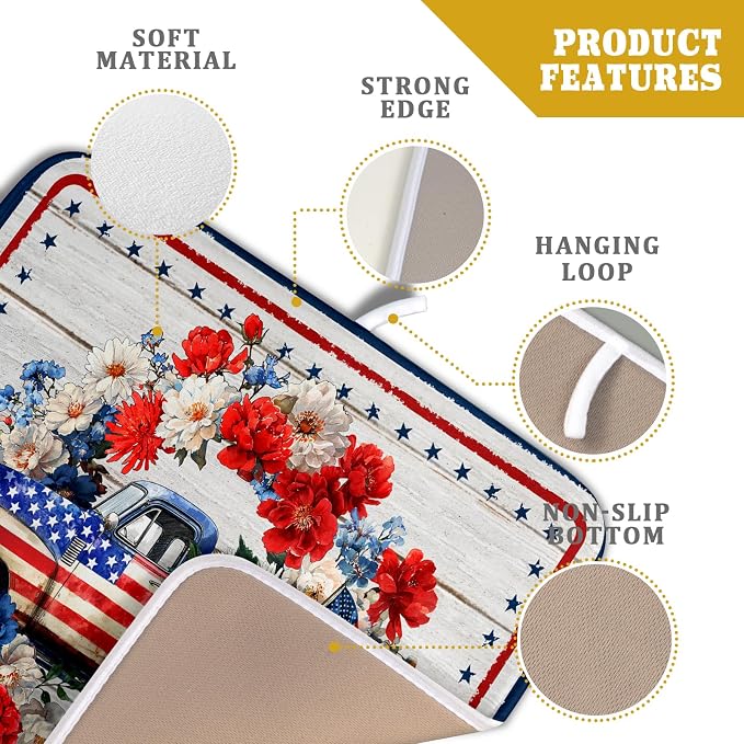 American Flag Dish Drainer Mat Flowers Absorbent Dish Rack Pad - Image 4