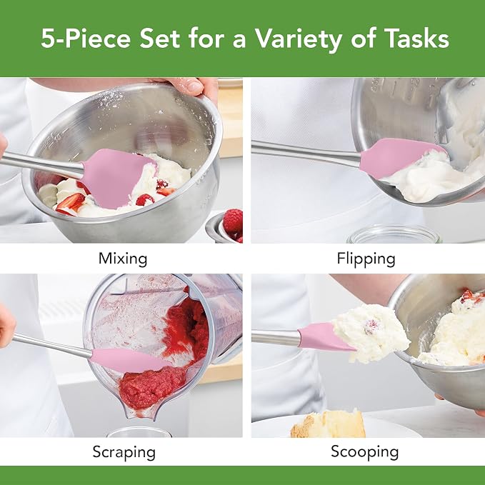 Tovolo Stainless Steel Handled Silicone Spatula Set of 5 Pink Sorbet, - Image 2