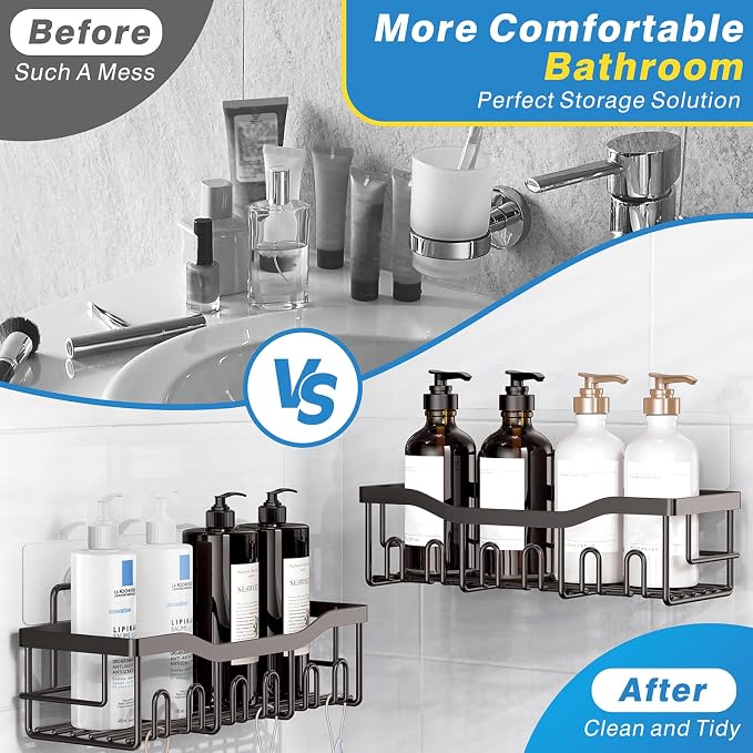 EUDELE 5-Pack Rustproof Stainless Steel Shower Caddy Set– No Drill Adhesive - Image 3