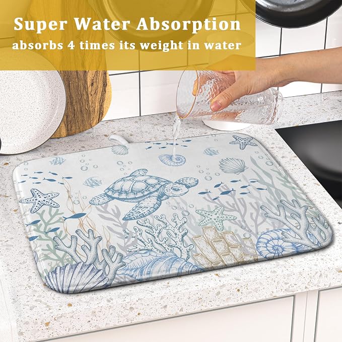 Giwawa Ocean Turtle Dish Drying Mat, Coastal Sea Tortoise Decorative Dish - Image 7