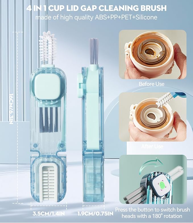 VIDONIO 4 in 1 Cup Lid Gap Cleaning Brush, Mutipurpose Tiny Silicone Cup Holder - Image 2