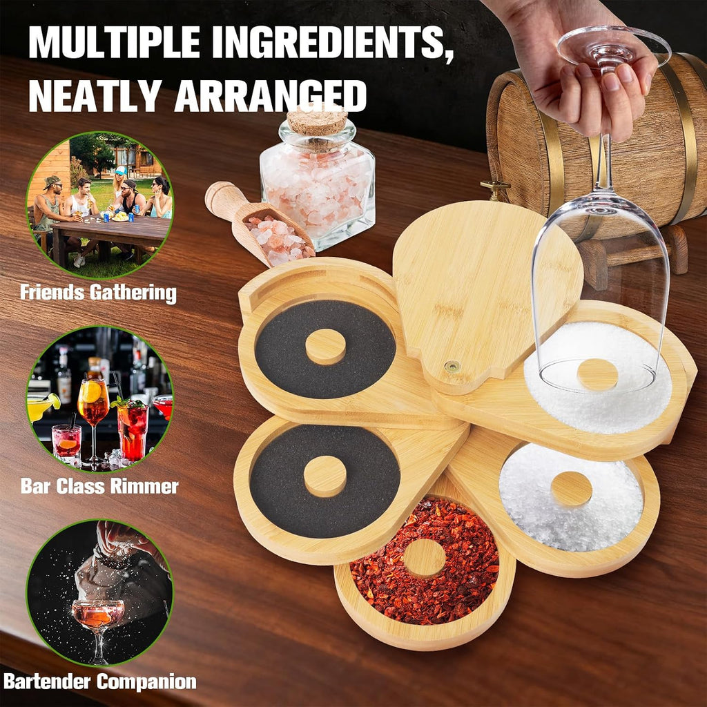 Bamboo Margarita Salt Rimmer Set, 5-Tier Cocktail Glass Rimmer