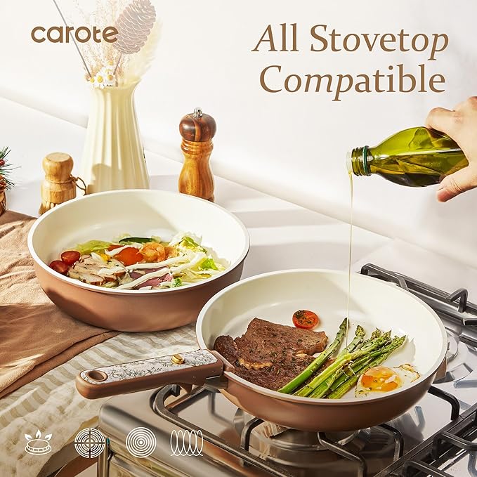 CAROTE 25-Piece Ceramic Cookware Set, Nonstick Pots and Pans Set - Image 4