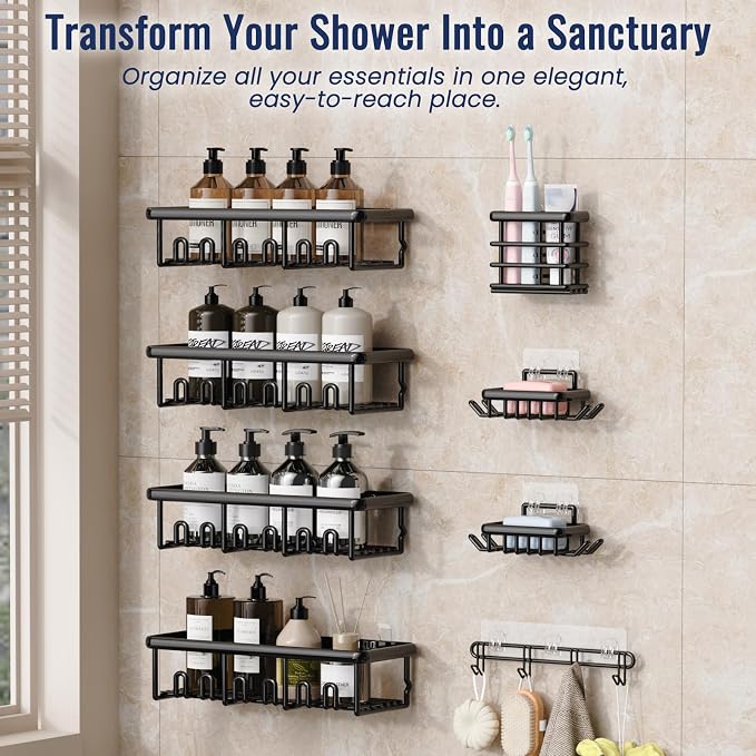 8 Pack Adhesive Rustproof Shower Shelves - Image 3
